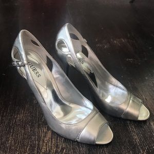 GUESS silver evening heels size 7